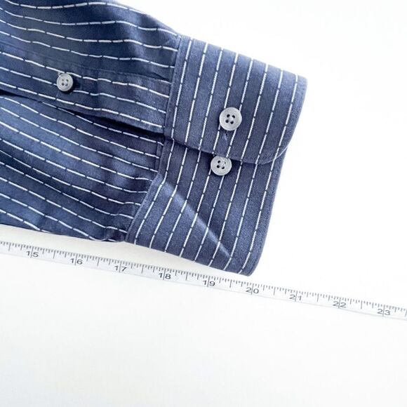 Calvin Klein Mens Dress Shirt Button Down Pinstripes Slim Fit Navy Size 17 - Picture 7 of 7